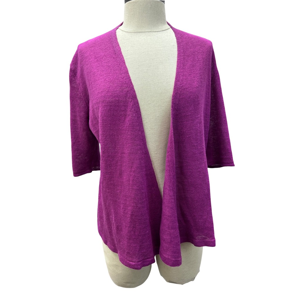 Eileen Fisher Cardigan Women XS Purple Excellent 100% Linen Open Front S3LWL-3
